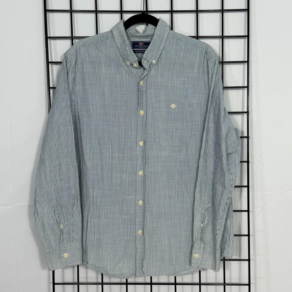 Vineyard Vines Slim Longshore Shirt Mens Large Blue Striped Coastal Casual